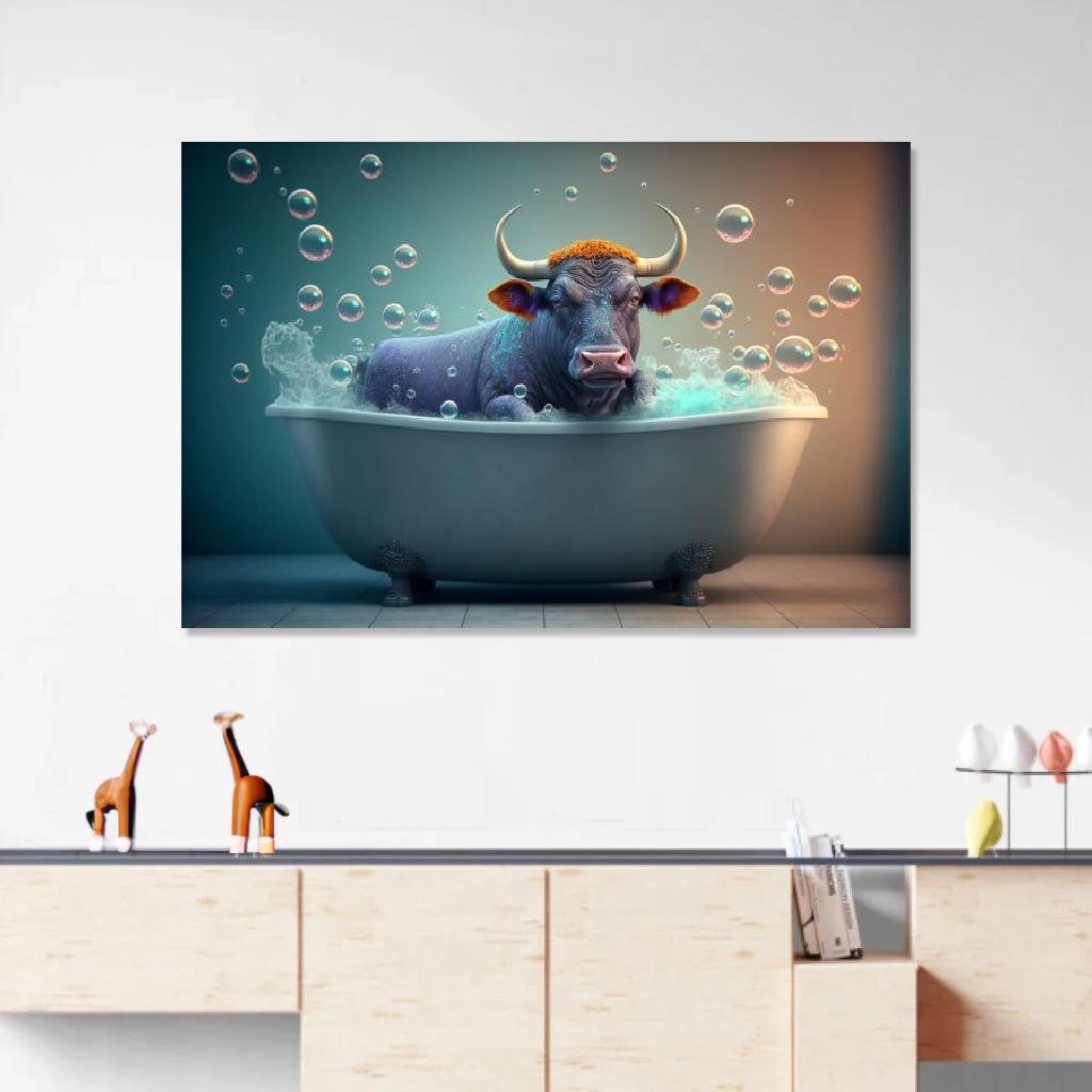 Picture of Bull In Bathtub au dessus d'un meuble bas
