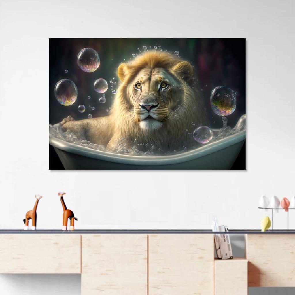 Picture of Lion In Bathtub au dessus d'un meuble bas