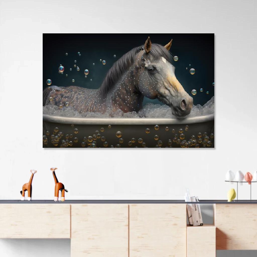 Picture of Horse In Bathtub au dessus d'un meuble bas