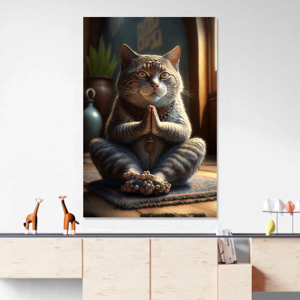 Picture of Cat Yoga au dessus d'un meuble bas