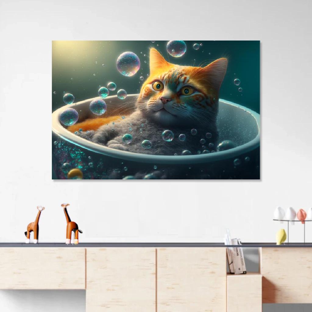 Picture of Cat In Bathtub au dessus d'un meuble bas