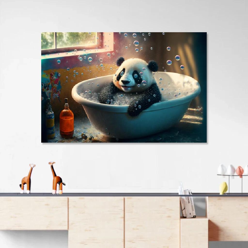 Picture of Panda In Bathtub au dessus d'un meuble bas