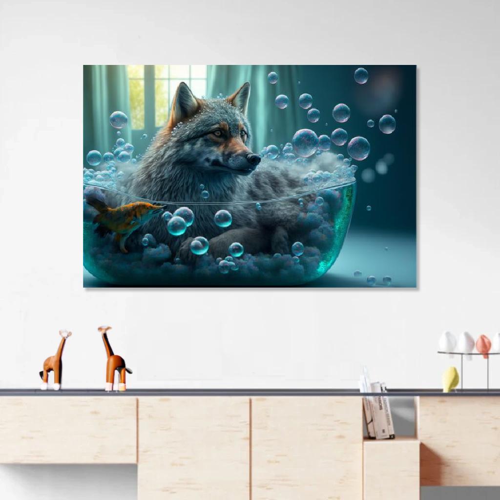 Picture of Wolf In Bathtub au dessus d'un meuble bas