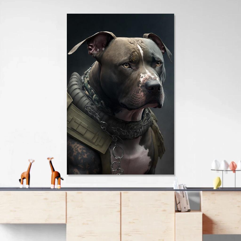 Picture of Pit bull Soldier au dessus d'un meuble bas