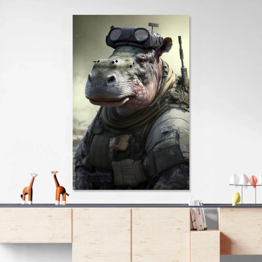Picture of Hippopotamus Soldier au dessus d'un meuble bas