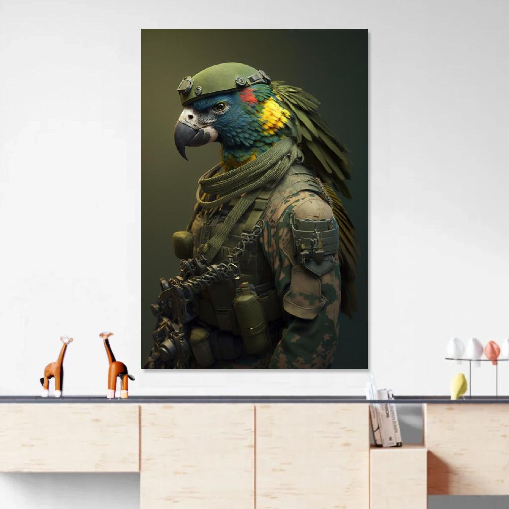 Picture of Parrot Soldier au dessus d'un meuble bas