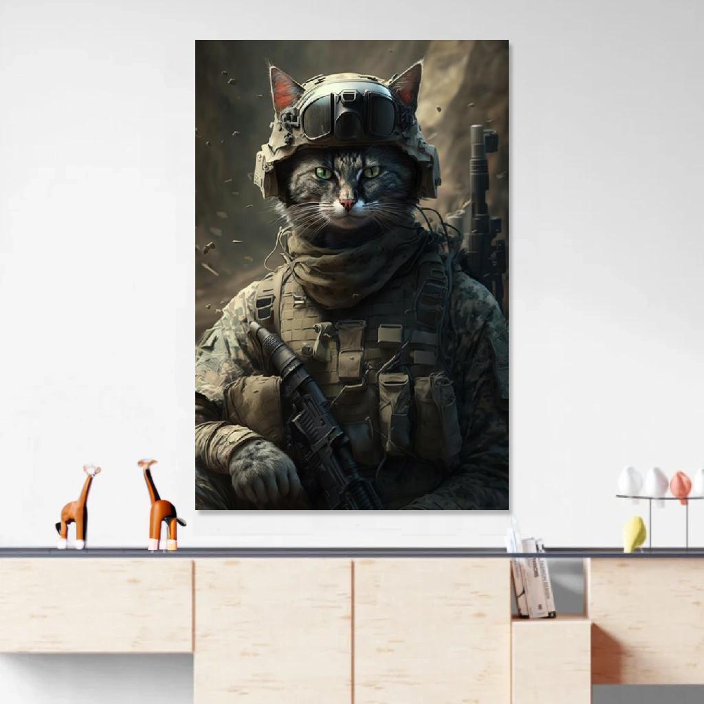 Picture of Cat Soldier au dessus d'un meuble bas