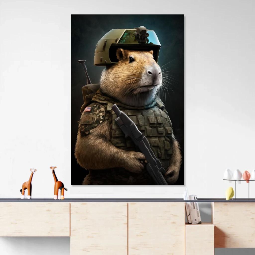 Picture of Capybara Soldier au dessus d'un meuble bas