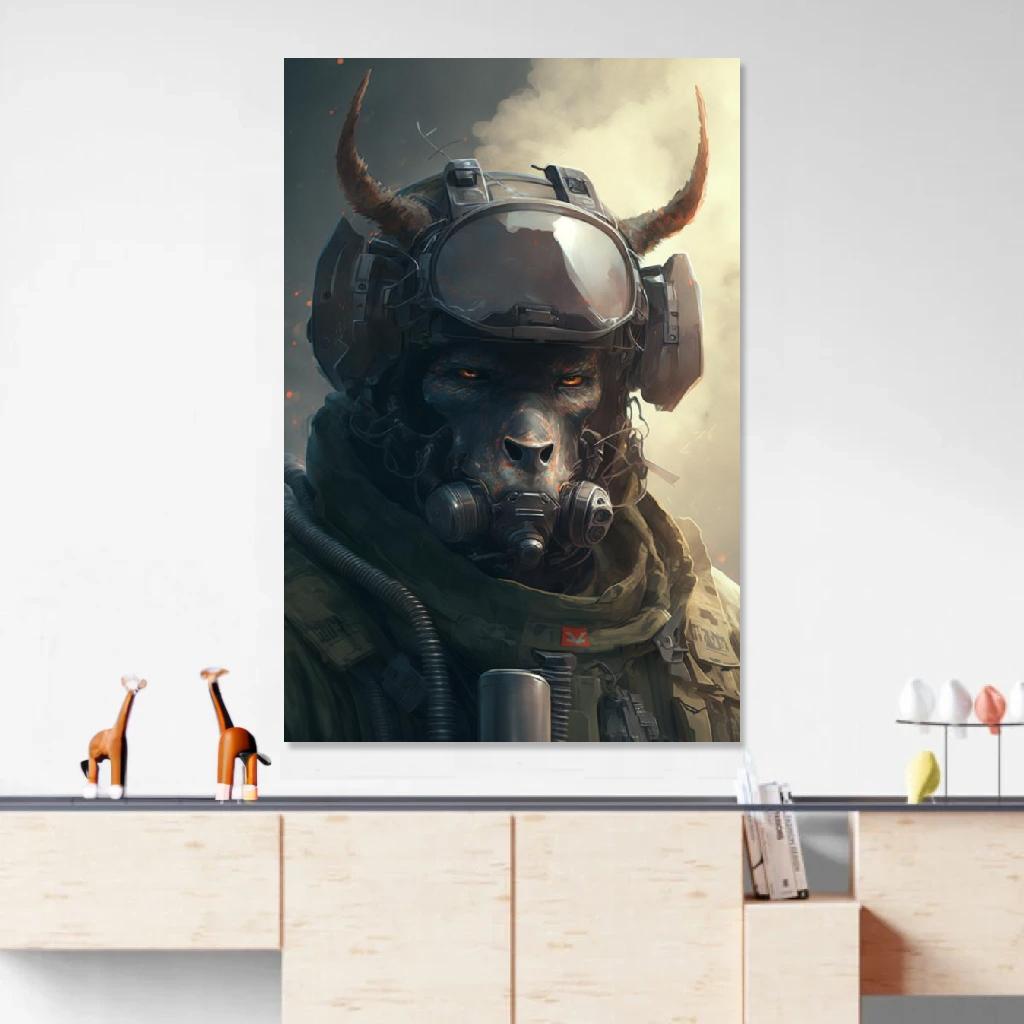Picture of Bull Soldier au dessus d'un meuble bas