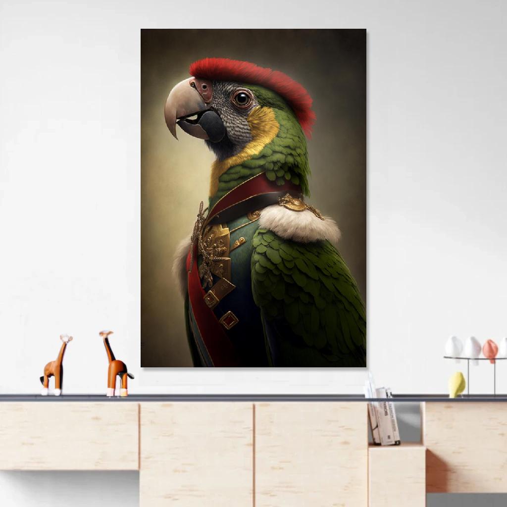 Picture of Parrot Soldat Of Napoleon au dessus d'un meuble bas