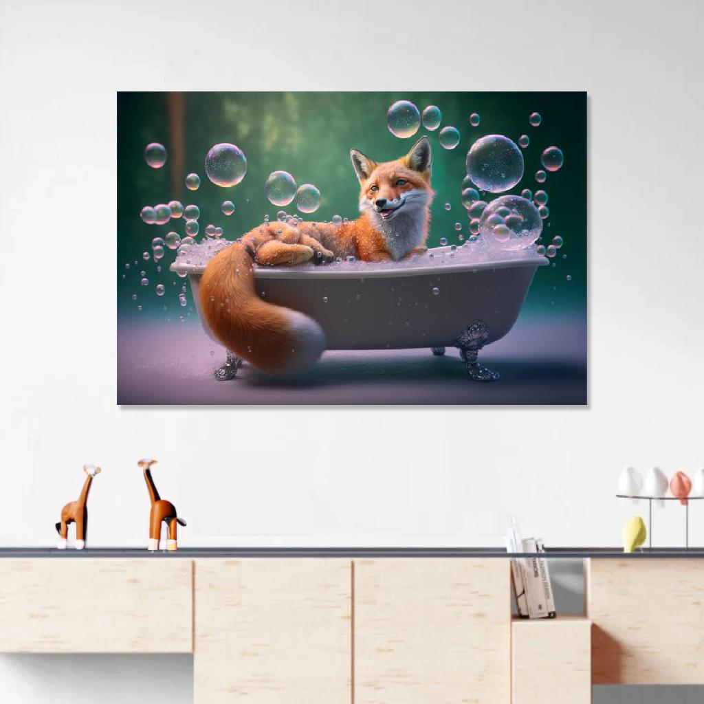 Picture of Fox In Bathtub au dessus d'un meuble bas