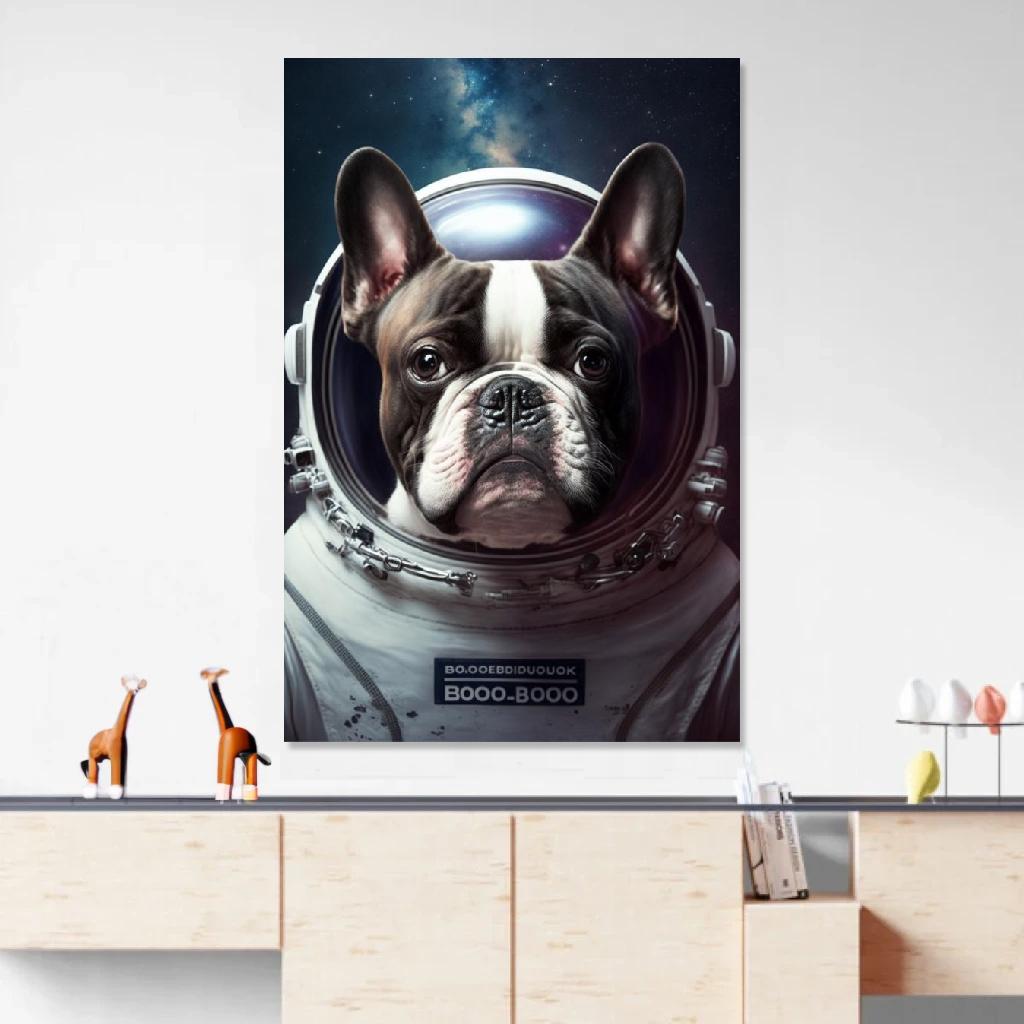 Picture of Bulldog Astronaut au dessus d'un meuble bas