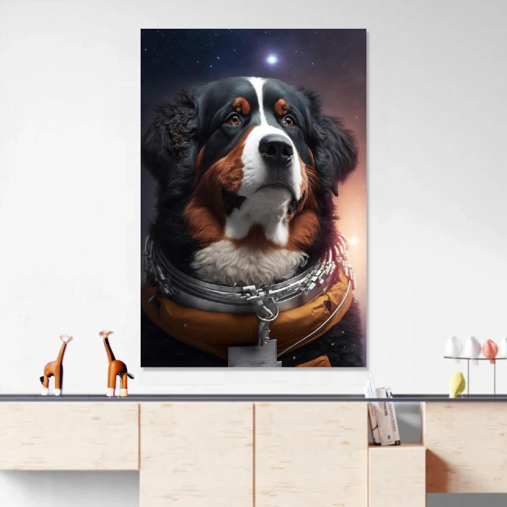 Picture of Bernese mountain dog Astronaut au dessus d'un meuble bas