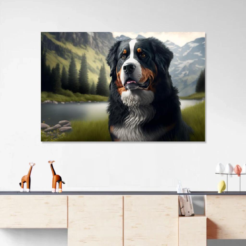 Picture of Bernese mountain dog In Its Natural Environment au dessus d'un meuble bas
