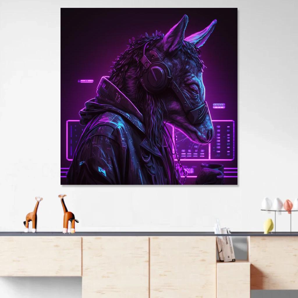 Picture of Donkey Synthwave au dessus d'un meuble bas