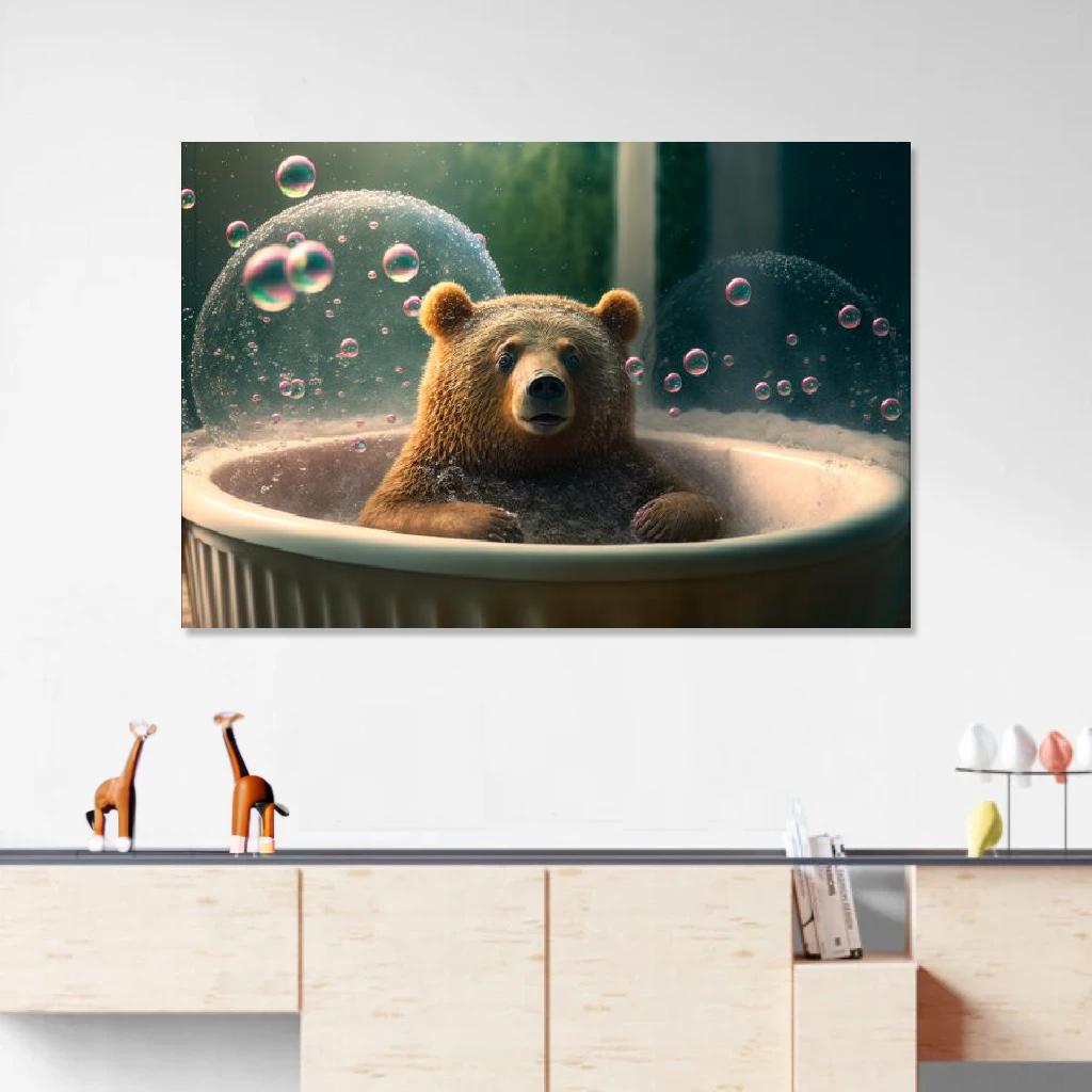 Picture of Bear In Bathtub au dessus d'un meuble bas