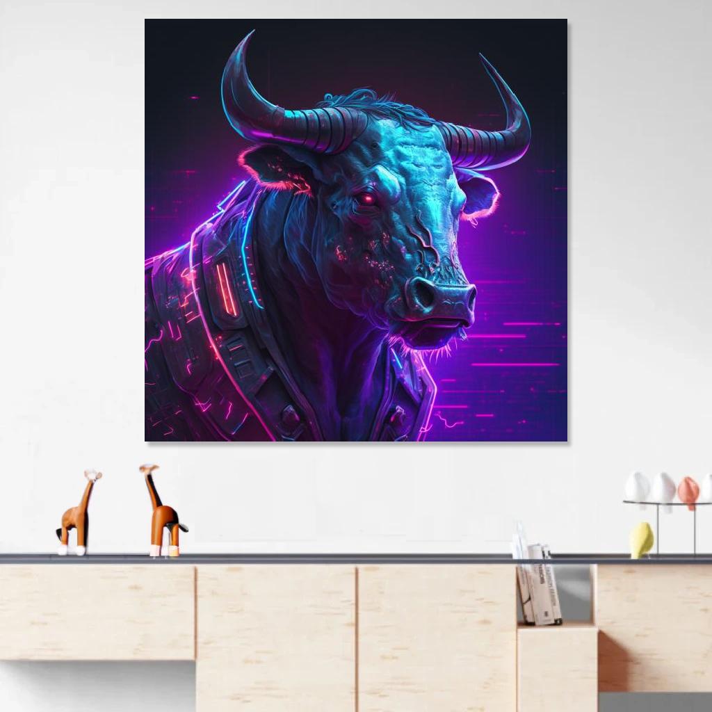 Picture of Bull Synthwave au dessus d'un meuble bas