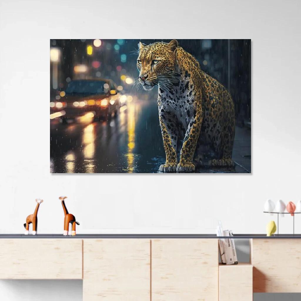 Picture of Leopard Rainy Night au dessus d'un meuble bas