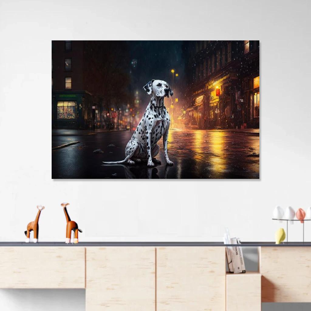 Picture of Dalmatian Rainy Night au dessus d'un meuble bas