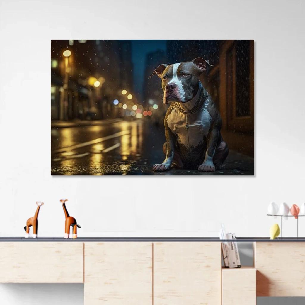 Picture of Pit bull Rainy Night au dessus d'un meuble bas
