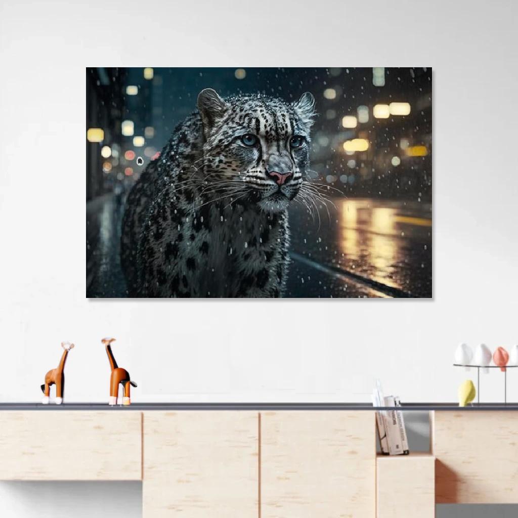 Picture of Snow leopard Rainy Night au dessus d'un meuble bas