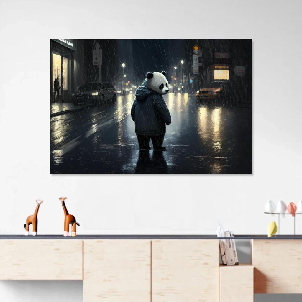 Picture of Panda Rainy Night au dessus d'un meuble bas