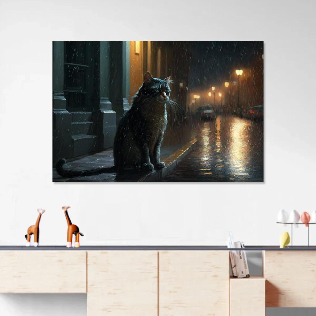 Picture of Cat Rainy Night au dessus d'un meuble bas