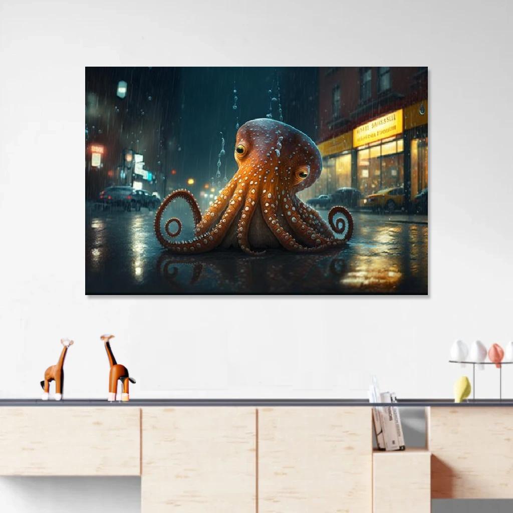 Picture of Octopus Rainy Night au dessus d'un meuble bas