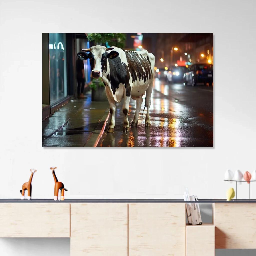 Picture of Cow Rainy Night au dessus d'un meuble bas
