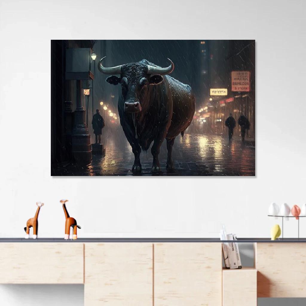 Picture of Bull Rainy Night au dessus d'un meuble bas