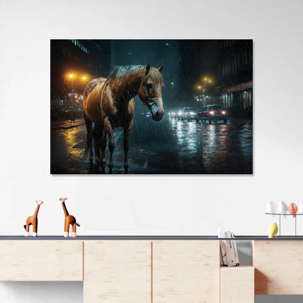 Picture of Horse Rainy Night au dessus d'un meuble bas