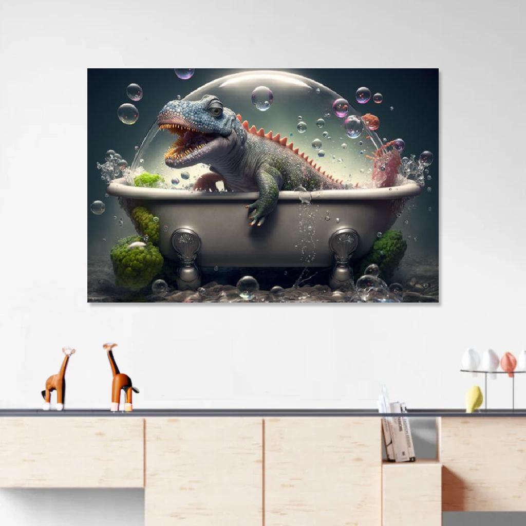 Picture of Dinosaur In Bathtub au dessus d'un meuble bas