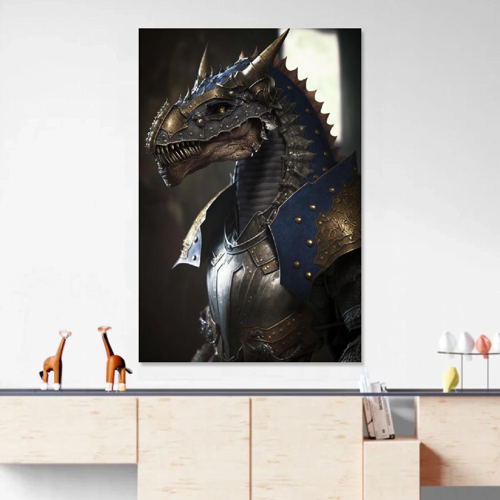 Picture of Dinosaur Armor au dessus d'un meuble bas