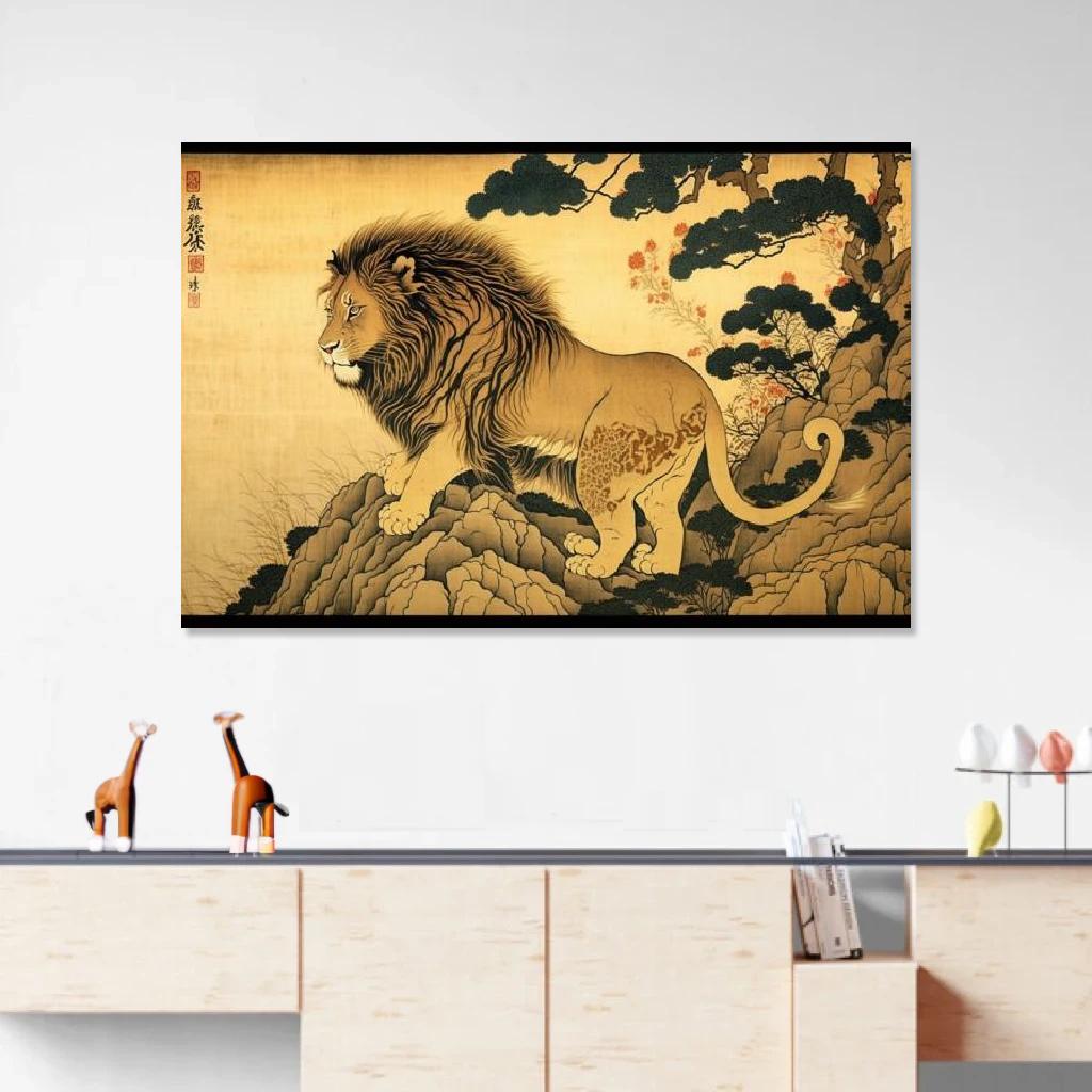 Picture of Lion Ukiyo-e au dessus d'un meuble bas