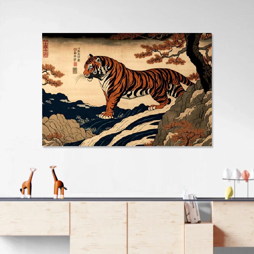 Picture of Tiger Ukiyo-e au dessus d'un meuble bas
