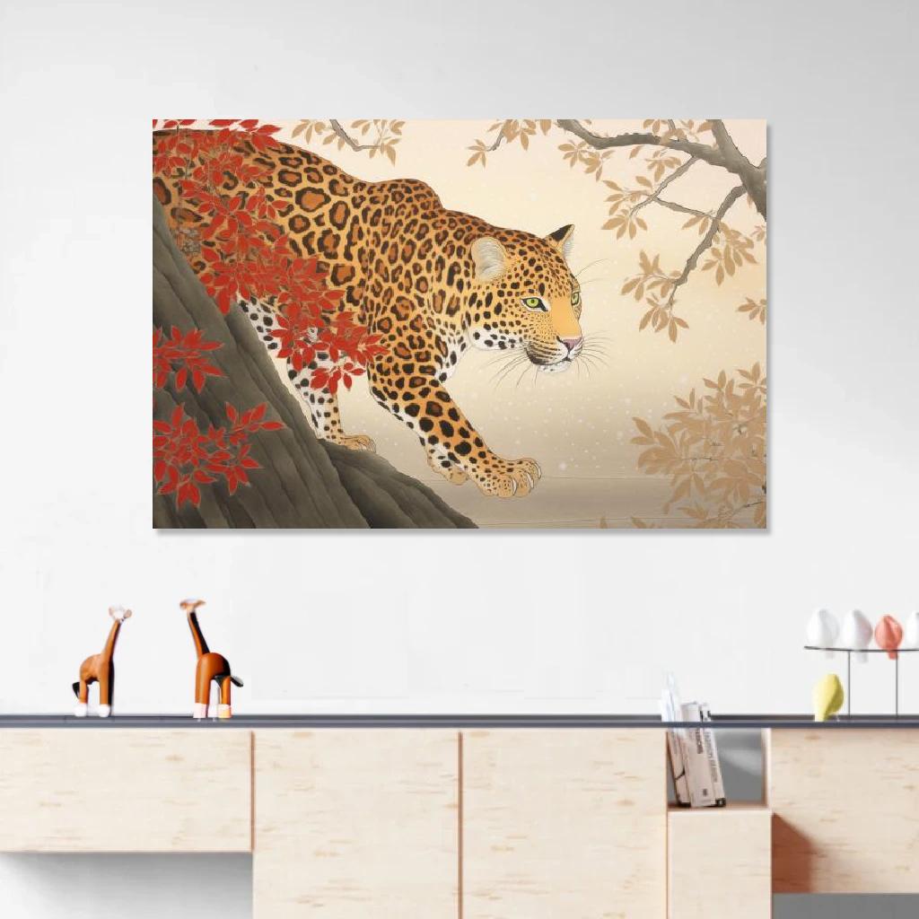 Picture of Leopard Ukiyo-e au dessus d'un meuble bas