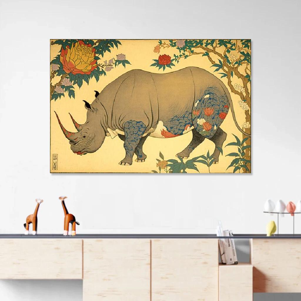 Picture of Rhinoceros Ukiyo-e au dessus d'un meuble bas