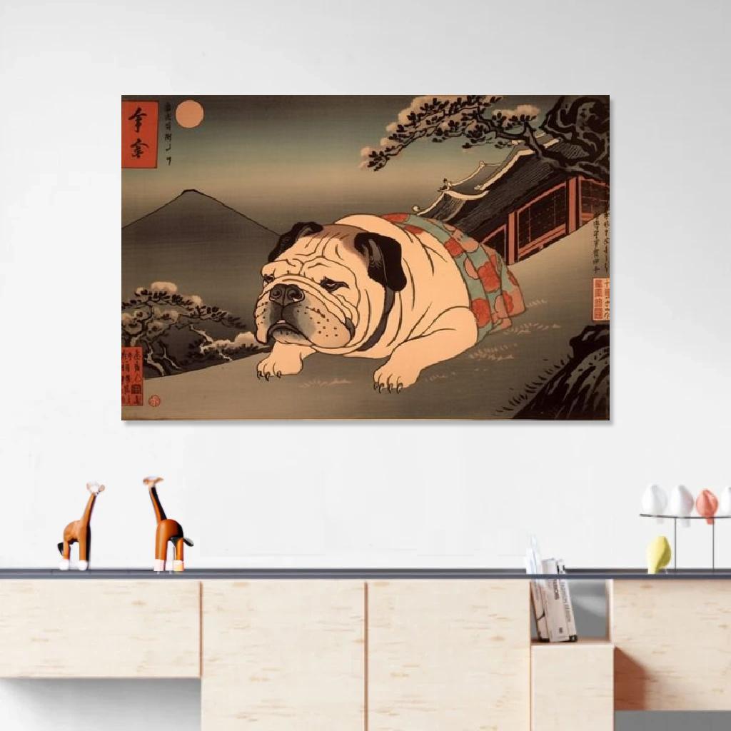 Picture of Bulldog Ukiyo-e au dessus d'un meuble bas
