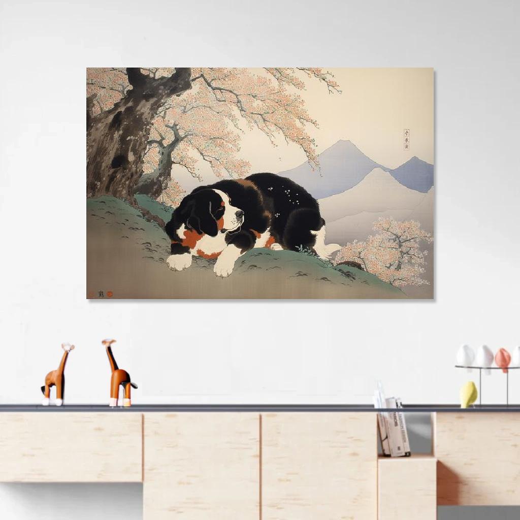 Picture of Bernese mountain dog Ukiyo-e au dessus d'un meuble bas