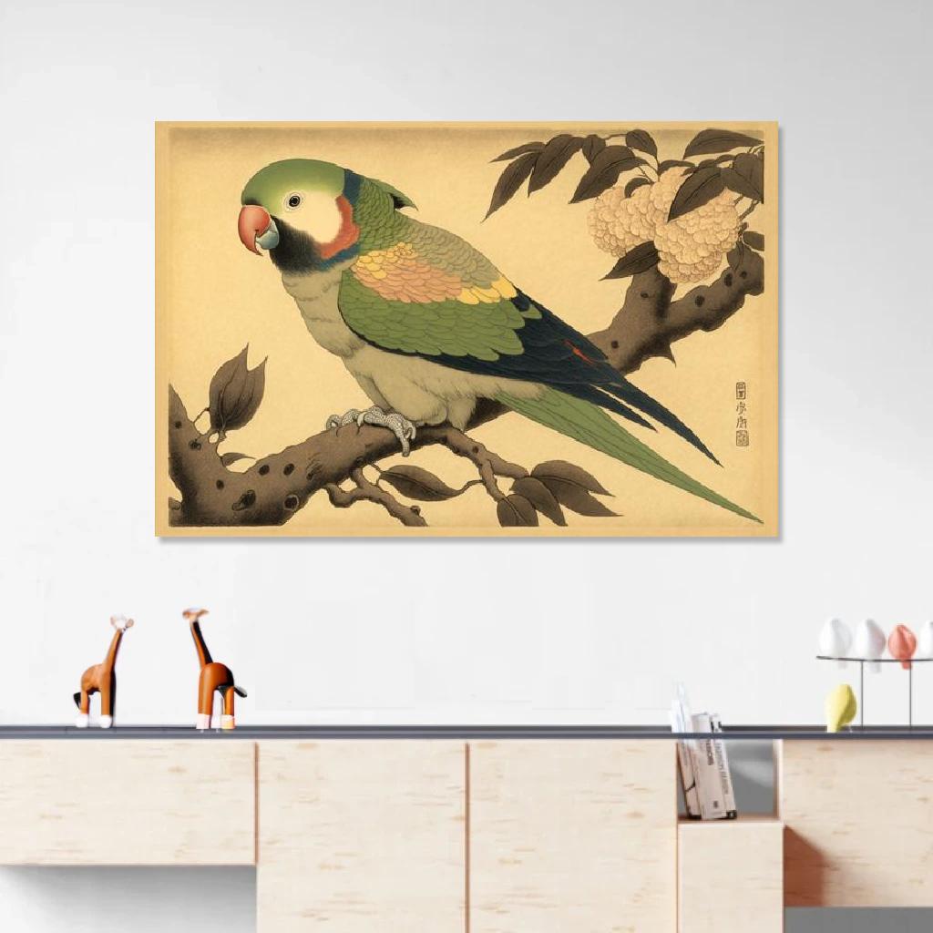 Picture of Parrot Ukiyo-e au dessus d'un meuble bas