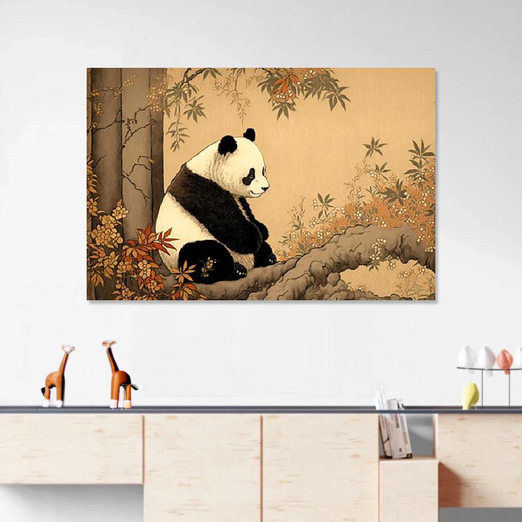 Picture of Panda Ukiyo-e au dessus d'un meuble bas