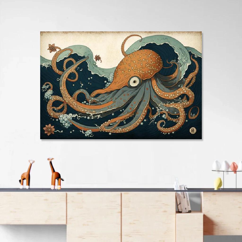 Picture of Octopus Ukiyo-e au dessus d'un meuble bas