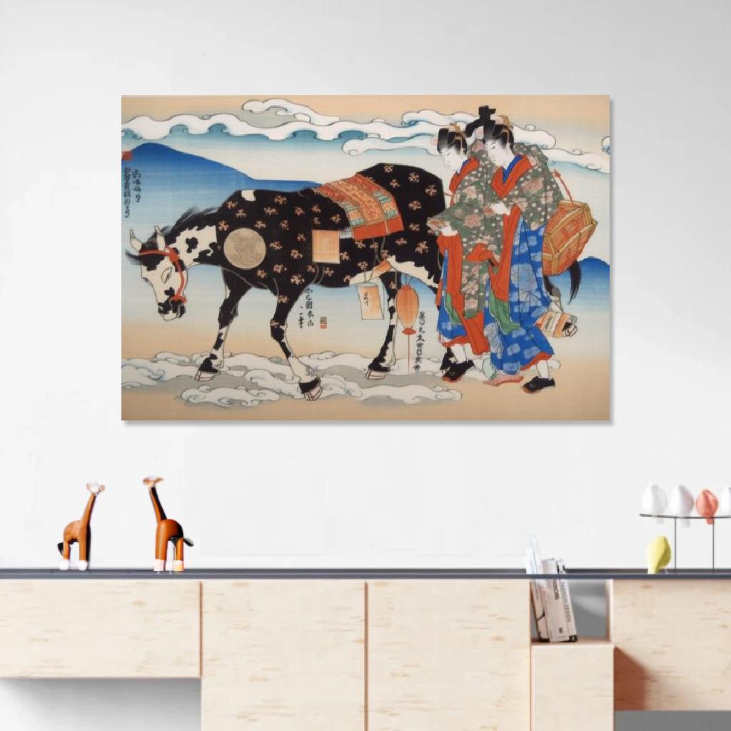 Picture of Cow Ukiyo-e au dessus d'un meuble bas