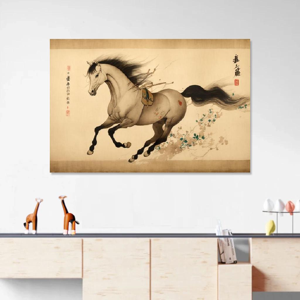 Picture of Horse Ukiyo-e au dessus d'un meuble bas
