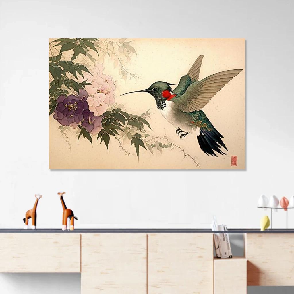 Picture of Humming-bird Ukiyo-e au dessus d'un meuble bas