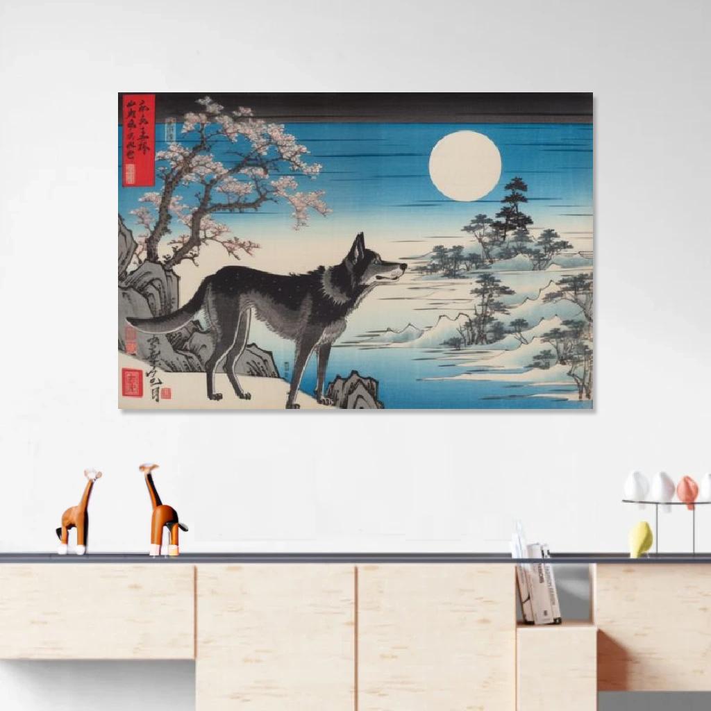 Picture of Wolf Ukiyo-e au dessus d'un meuble bas