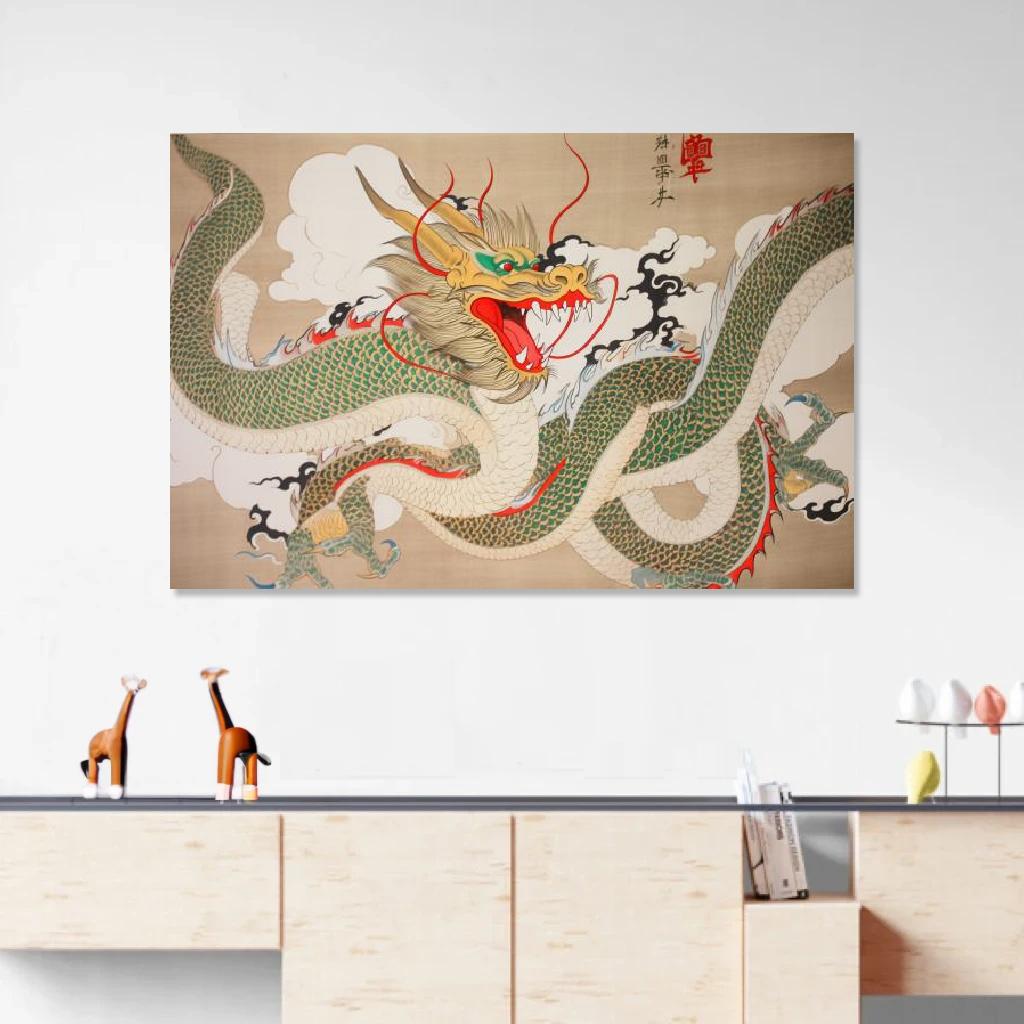 Picture of Dragon Ukiyo-e au dessus d'un meuble bas