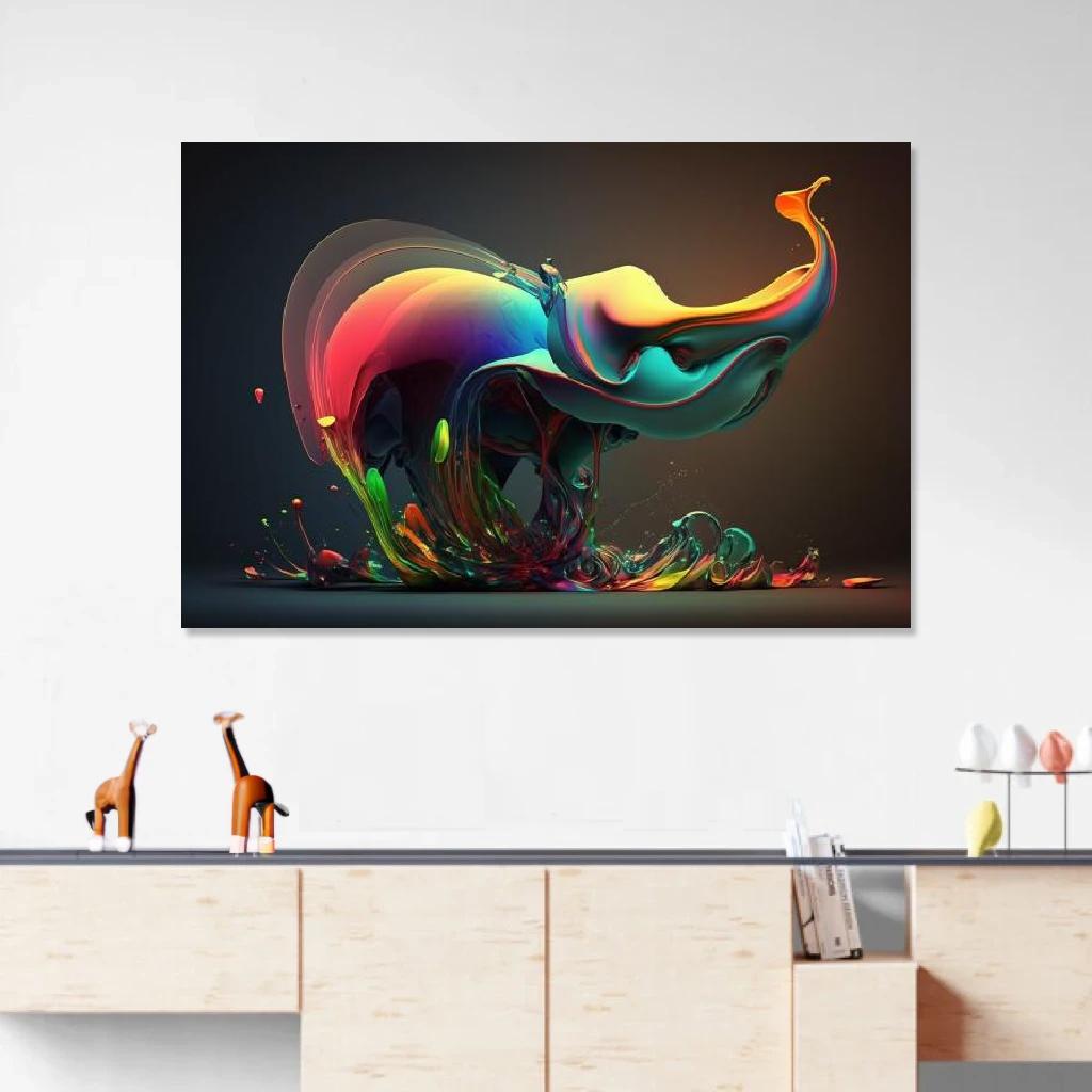 Picture of Elephant Abstract Art au dessus d'un meuble bas