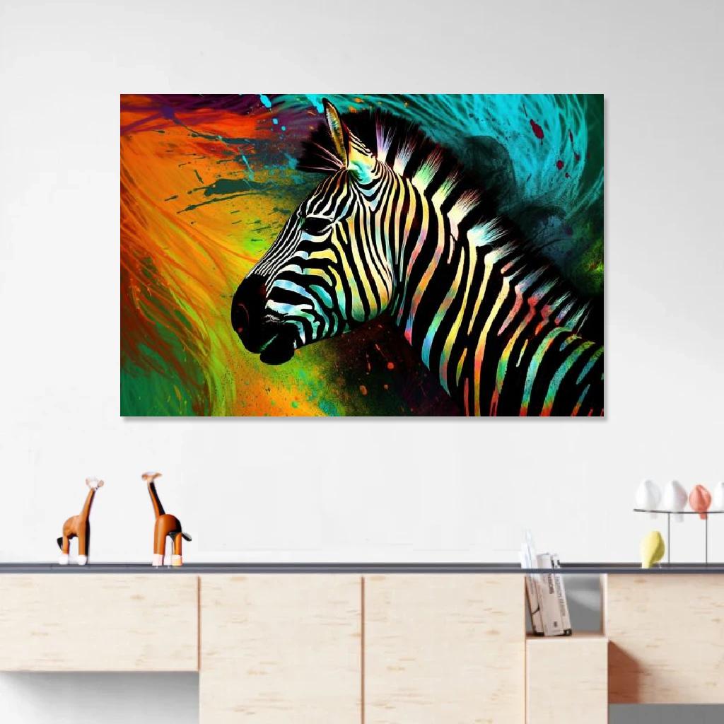 Picture of Zebra Abstract Art au dessus d'un meuble bas