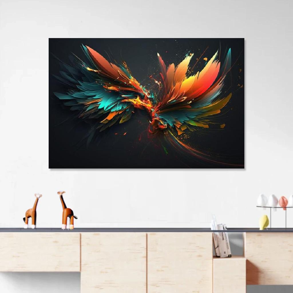 Picture of Parrot Abstract Art au dessus d'un meuble bas